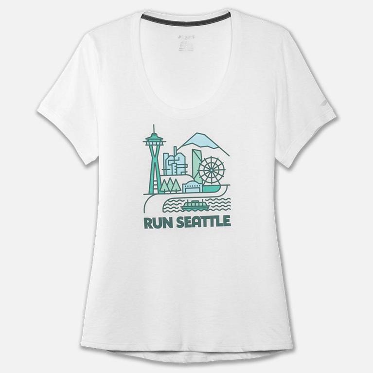 Brooks Run Happy Graphic Women's Short Sleeve Running Shirt - White (86143-KHYO)